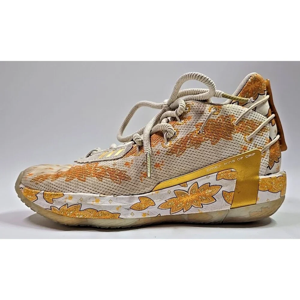 "WOOOOO" Size 7 - adidas FX6616 Ric Flair X Dame 7 White Gold Metallic Pre Owned - Picture 2 of 10
